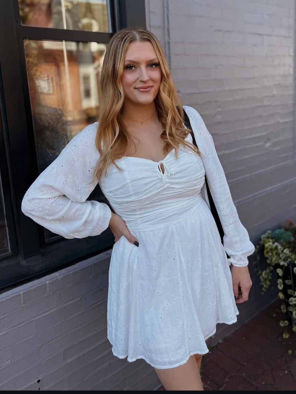 Hollister White Eyelet Long-Sleeve Mini Dress